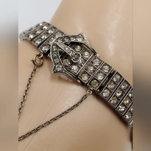 Antique art deco 1917 Diamonbar bracelet Sterling silver buckle clasp collectors